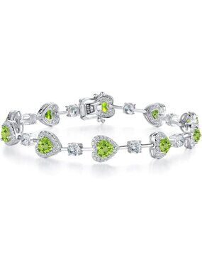 Women's Peridot Silver Gemstone Heart Bracelet luxury Fashion Fine Jewelry